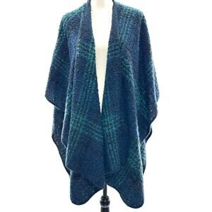 Woolrich Plaid Blanket Wrap Shawl Poncho Sweater O/S Classic Cabin Cozy